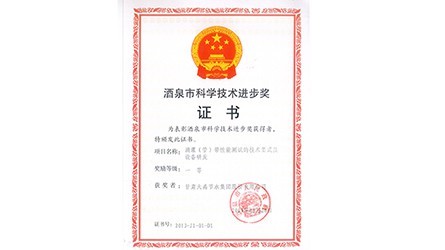 酒泉市科学技术进取一等奖